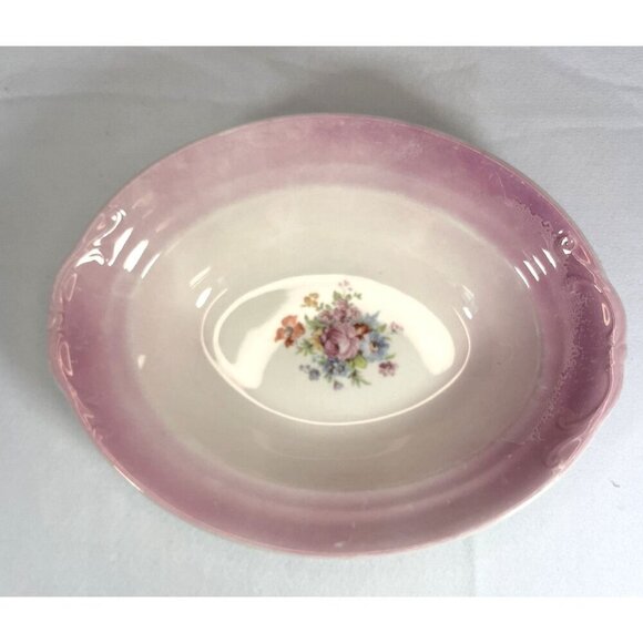 Crown Potteries Co Pair of Oval Floral Bowls Pink Blue 9X7X2 - Picture 2 of 8